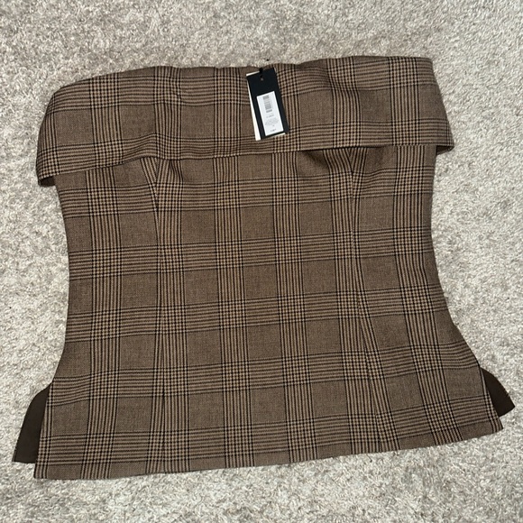 🤎 Aritzia Element Brown Plaid Strapless Peplum Top | Size 12 🤎 - Picture 6 of 7